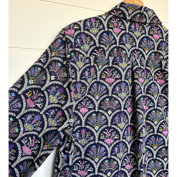 TALBOTS Modern Classic Button Front Shirt Scalloped Floral Cotton Striped Cuff L - Picture 11 of 16